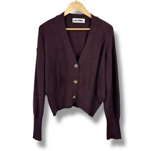 LaLa Mia Women's S‎ Fuzzy Knit Cardigan Sweater Chocolate Brown Cozy Loungewear